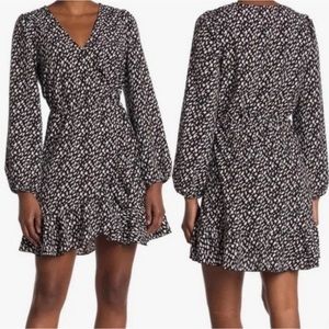 Abound Black and White Animal Print Long Sleeve Wrap Dress